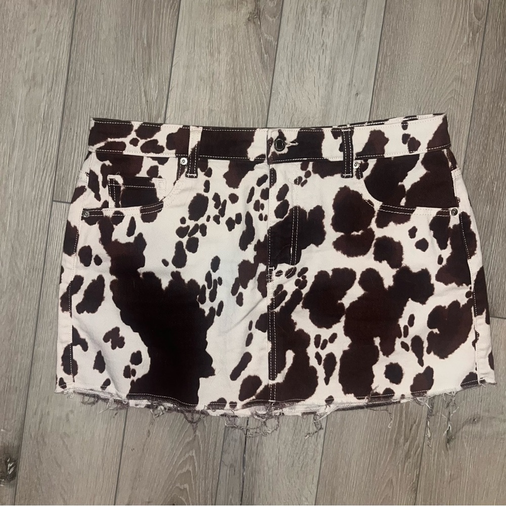 Cow Print Denim Mini Skirt